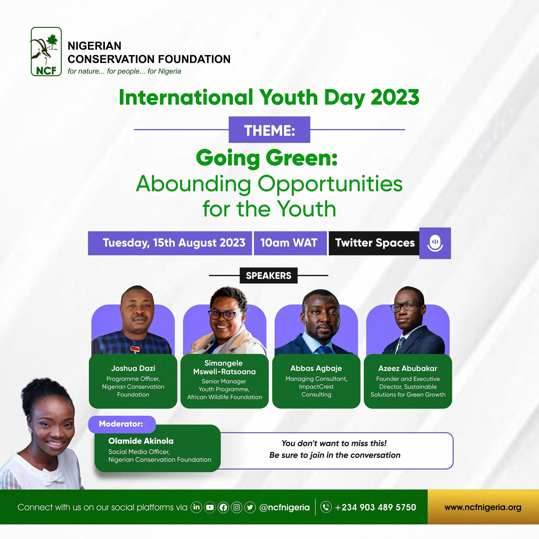 SSforGG Founder, NCF, AWF, Experts unveil opportunities for youths in green energy transitions